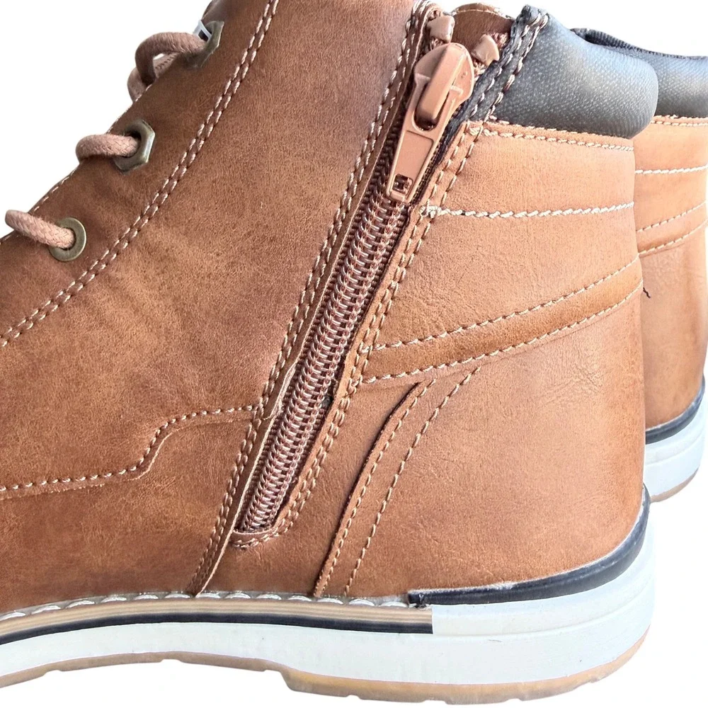 B-52 by Bullboxer Mens Cognac Brown Moc Toe Lace Up Side Zip Boots Size 11 NEW‎